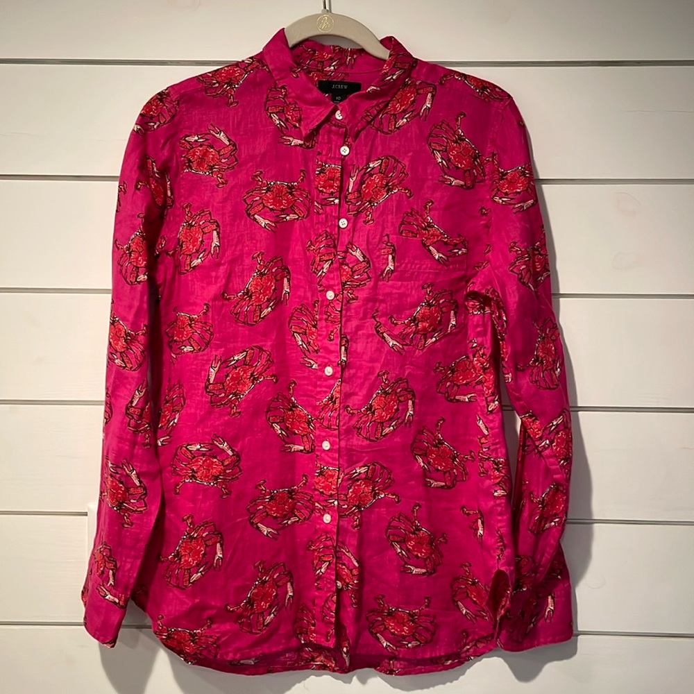 J. Crew Pink Button Down Shirt with Red Pattern